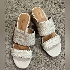 Madewell The Kiera Mule Sandal in Woven Leather - Pale Oyster - Size 7
